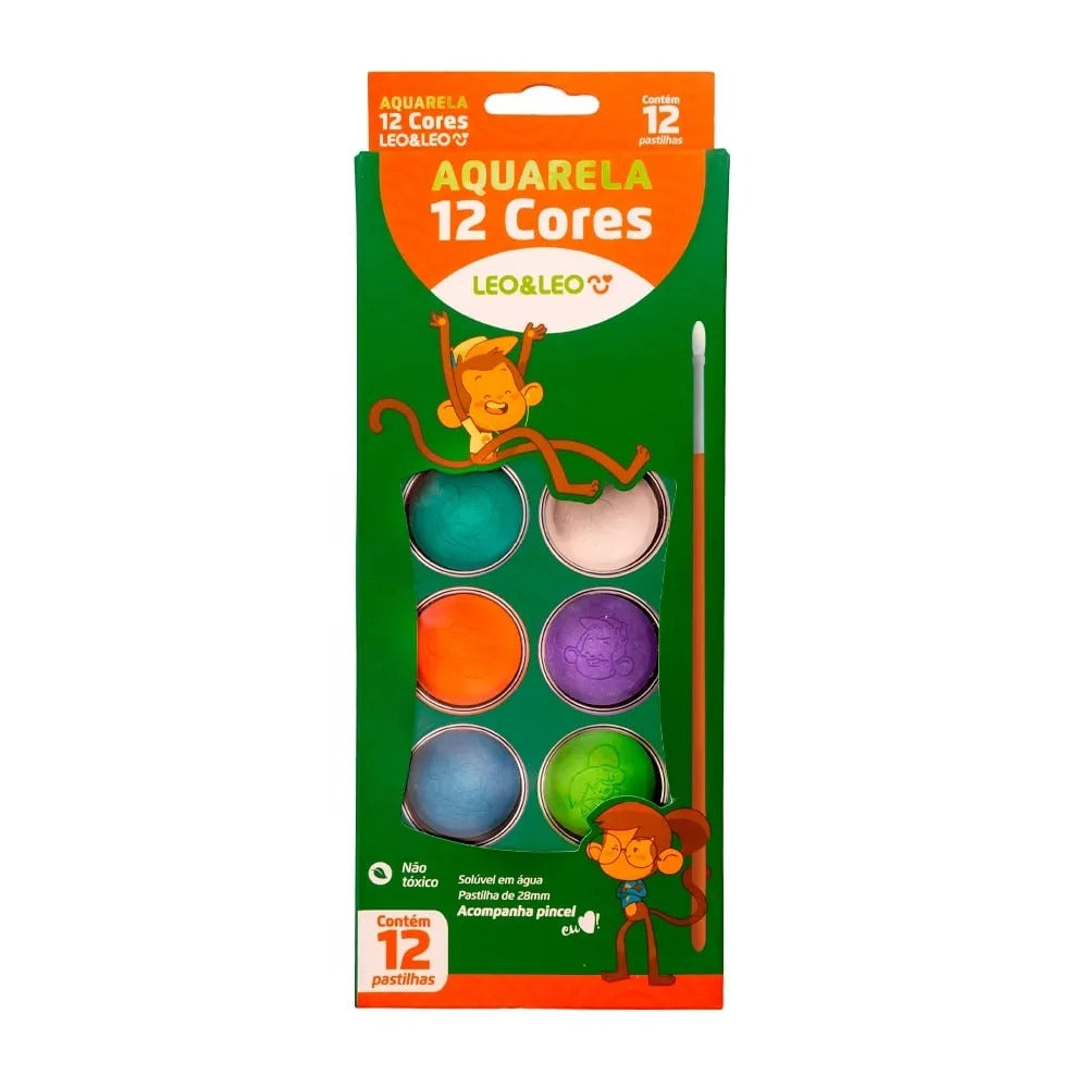 Aquarela Infantil com 12 Cores em Estojo Prático
