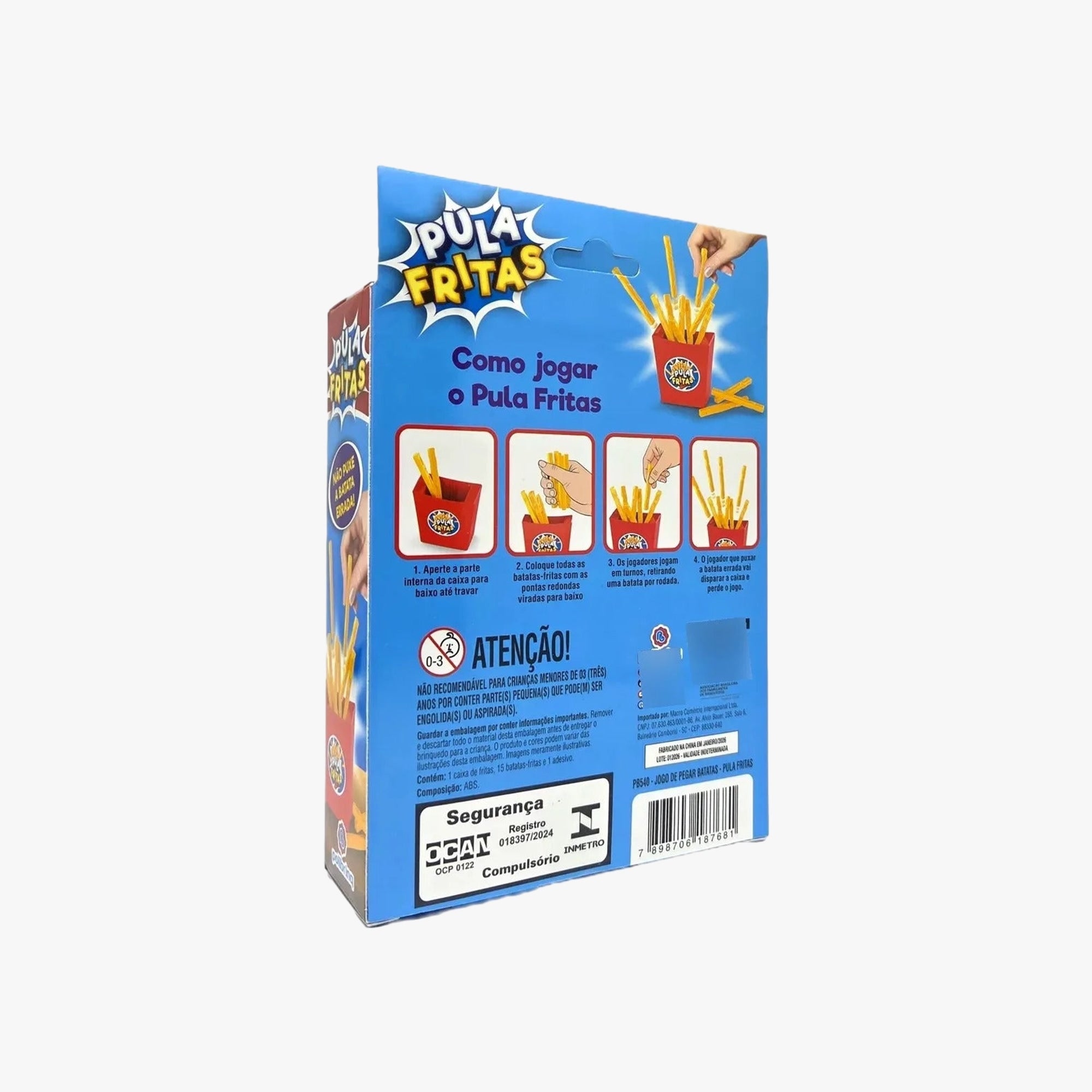 Crianças jogando Pula Fritas e reagindo ao susto da batata disparada