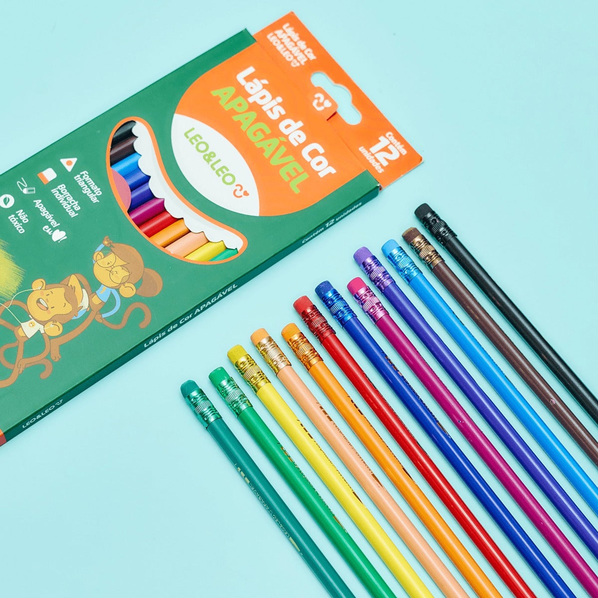 Lápis de Cor Infantil 12 Cores Apagavel