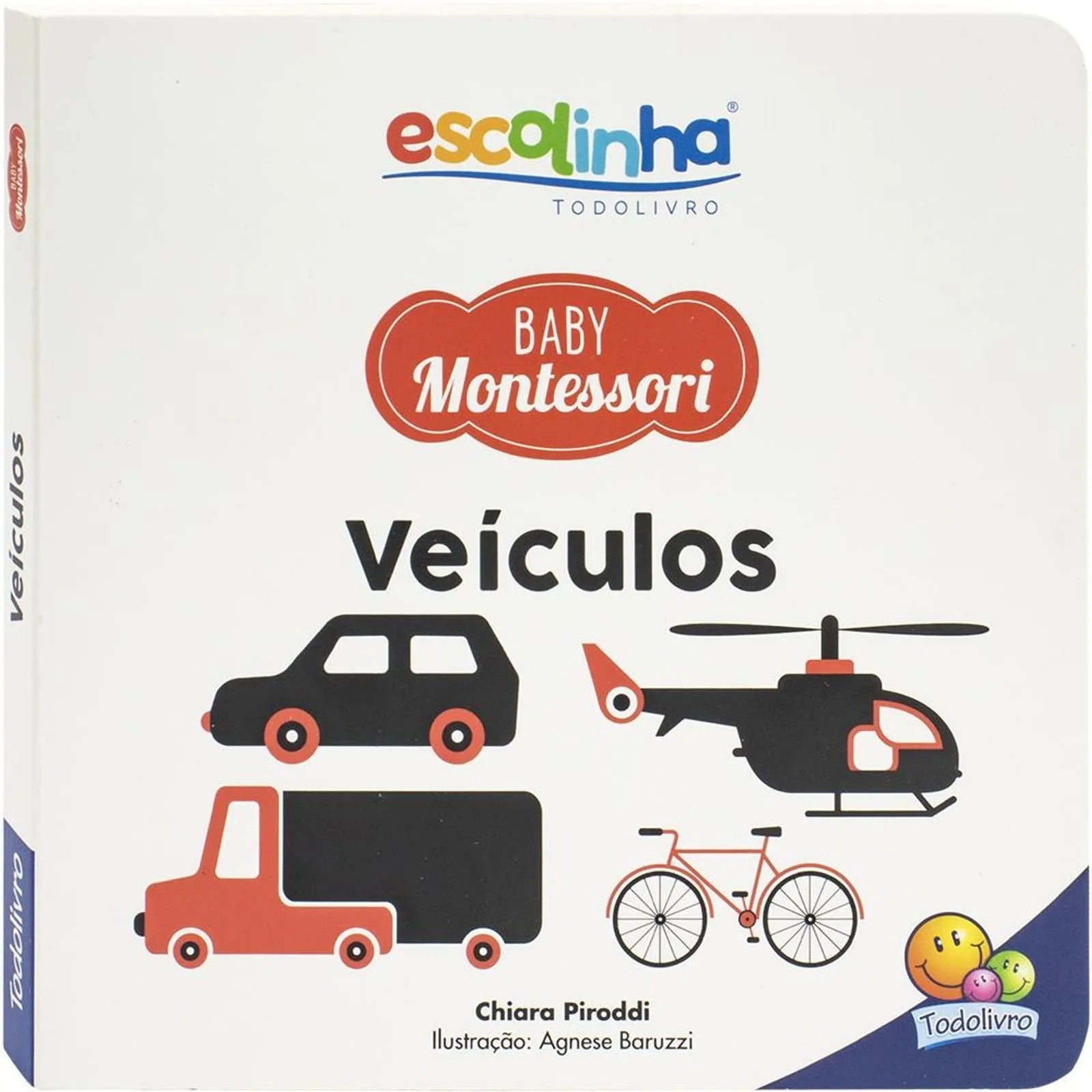 Livro Escolinha Baby Montessori contrastes veículos