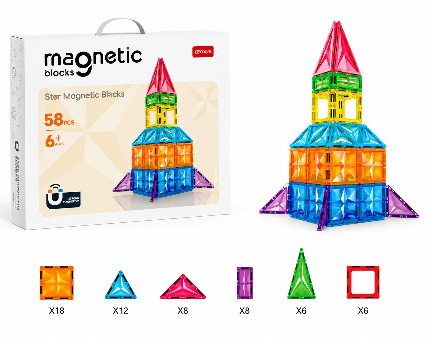 Blocos de Montar Magnéticos 58 Peças