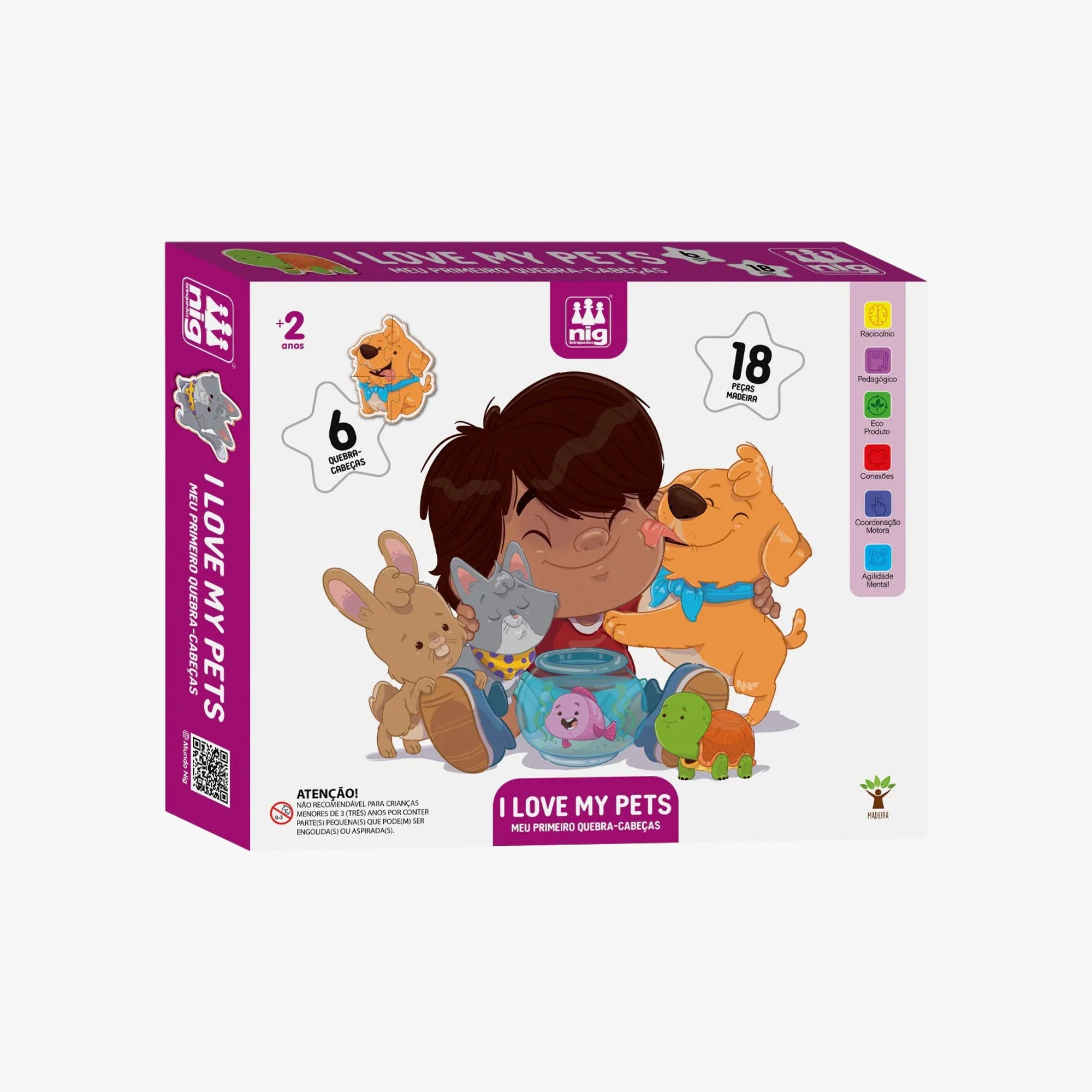 Meu Primiero Quebra-Cabeça Infantil I love My Pets 18 Peças