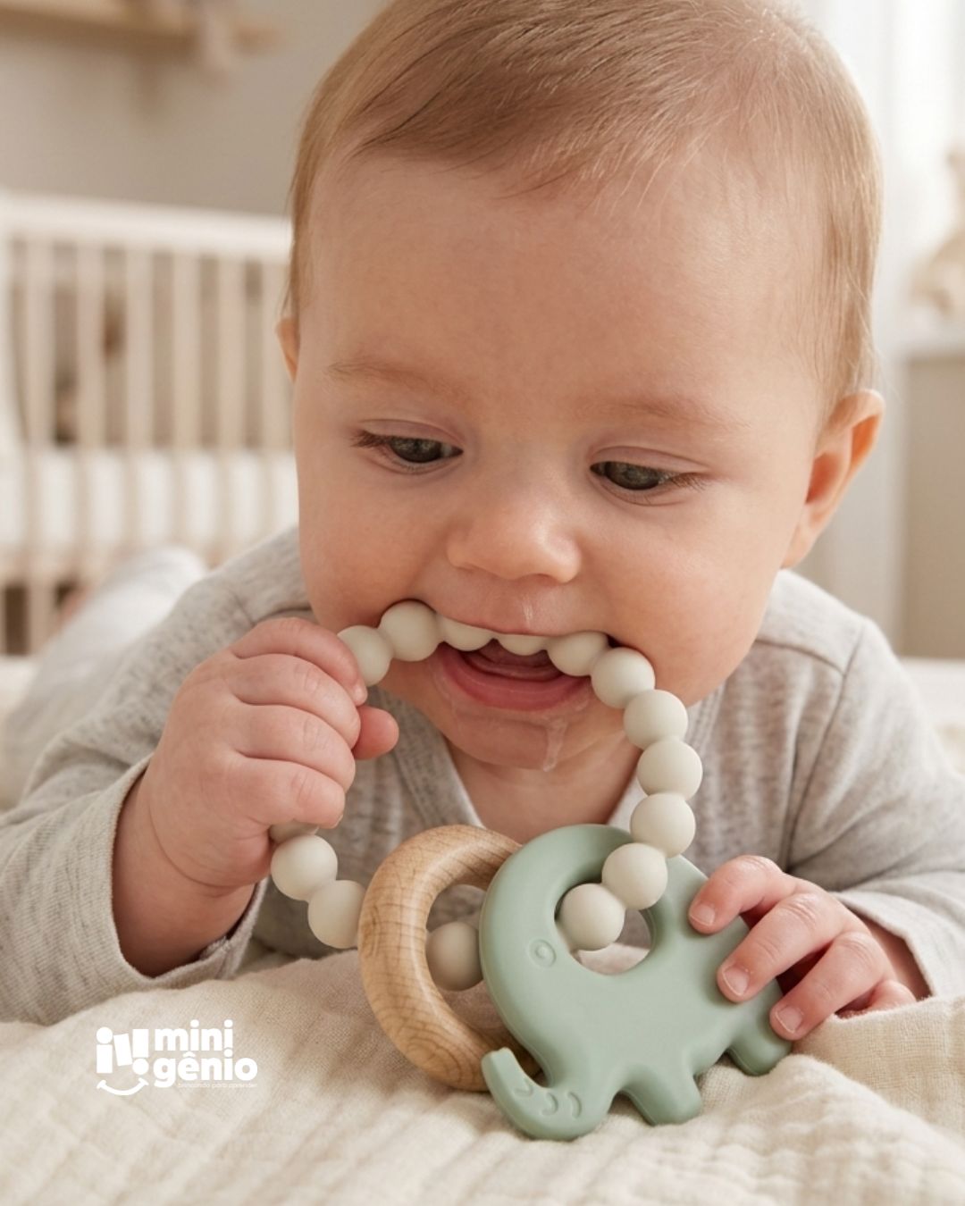 Mordedor para Bebê em Silicone e Bambu Elefante Verde