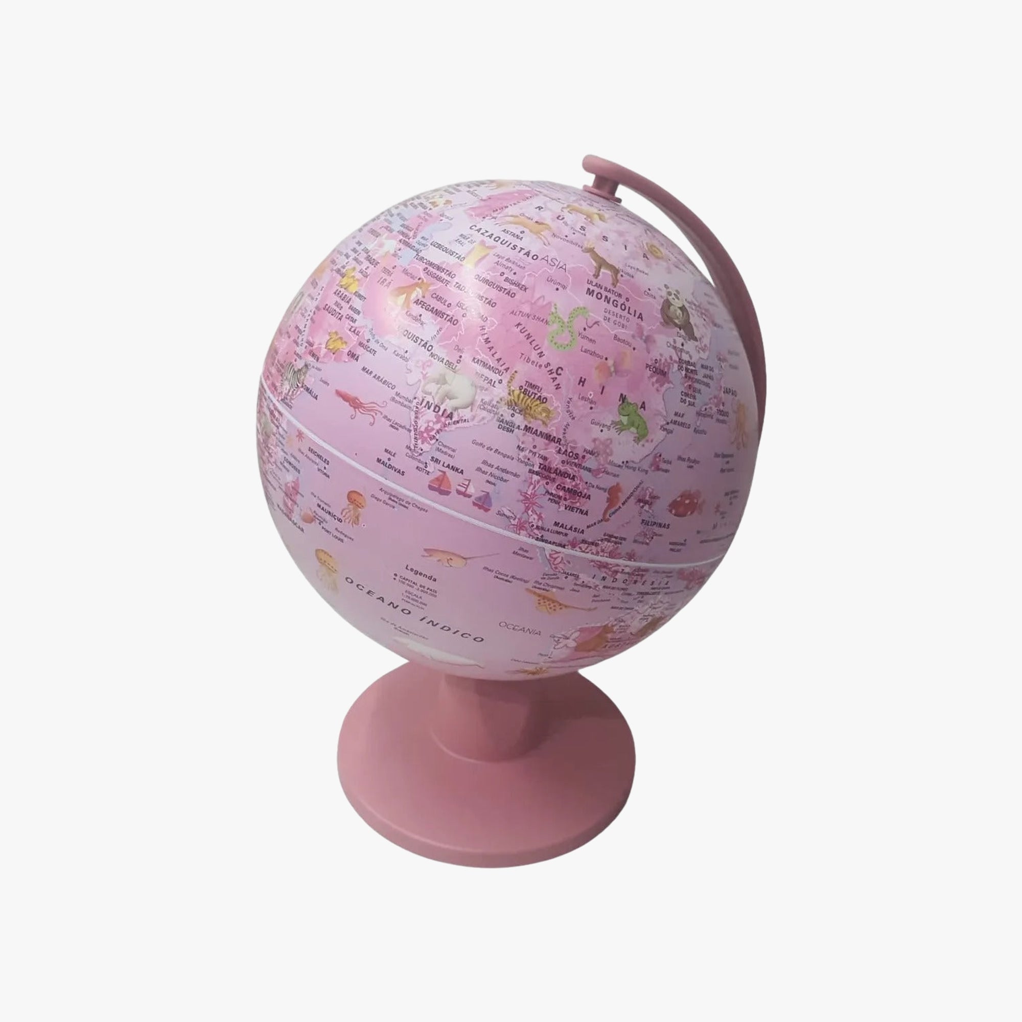 Mini Globo Terrestre Iluminado- Luce Pink Zoo 16cm