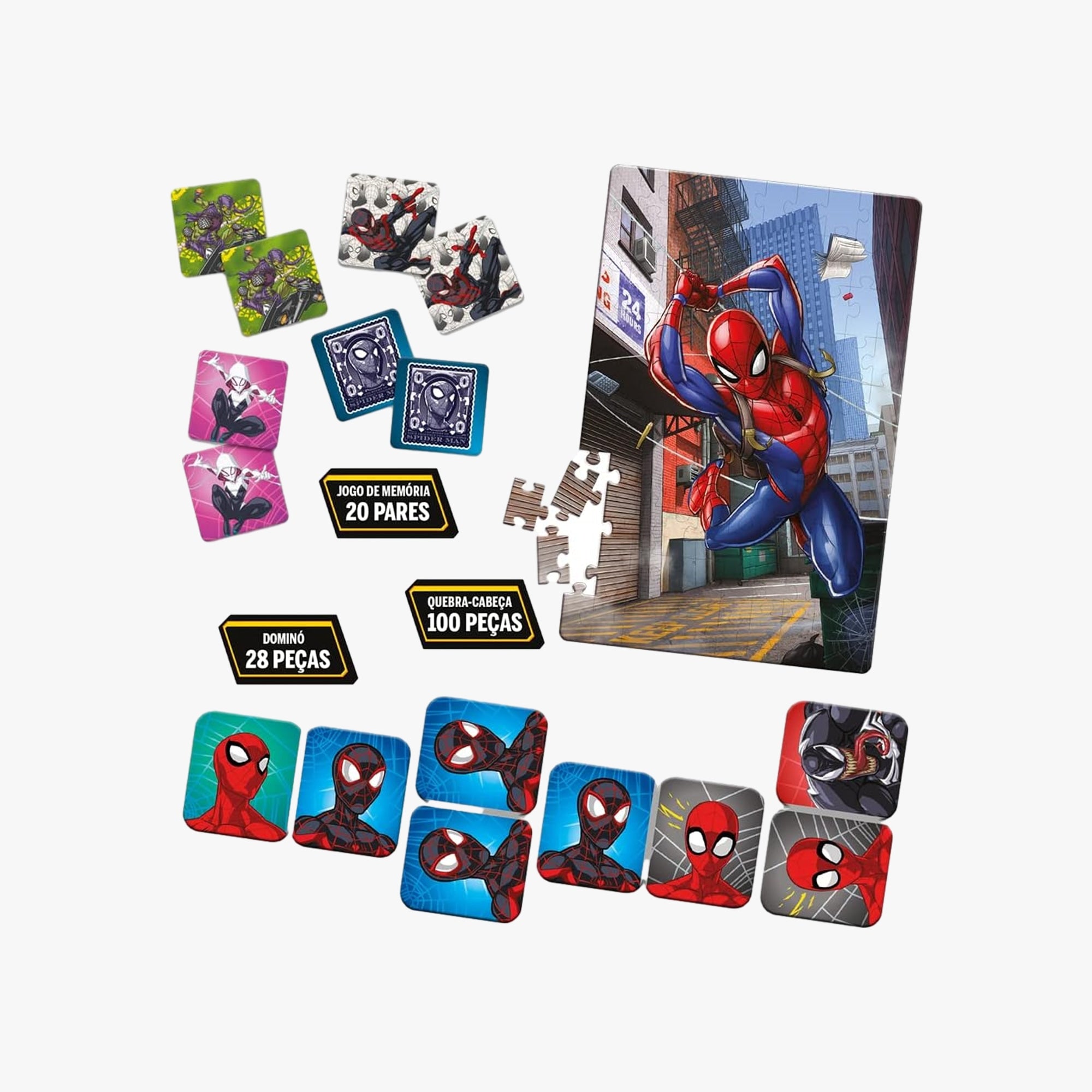 Mega Kit Infantil Homem-Aranha com 3 Jogos em 1