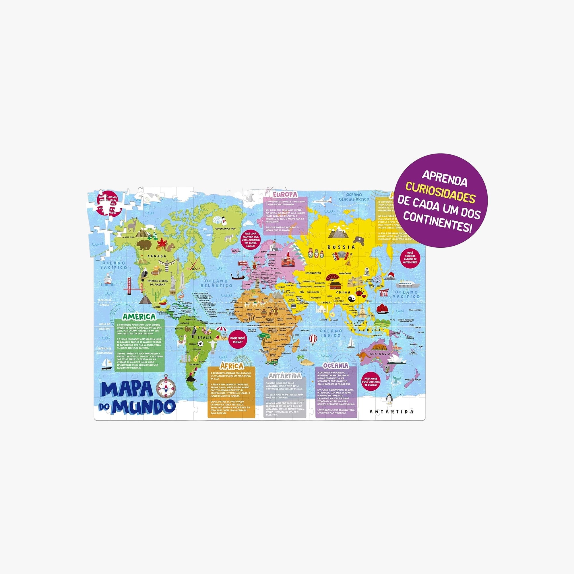 Quebra-Cabeça Mapa do Mundo 200 Peças