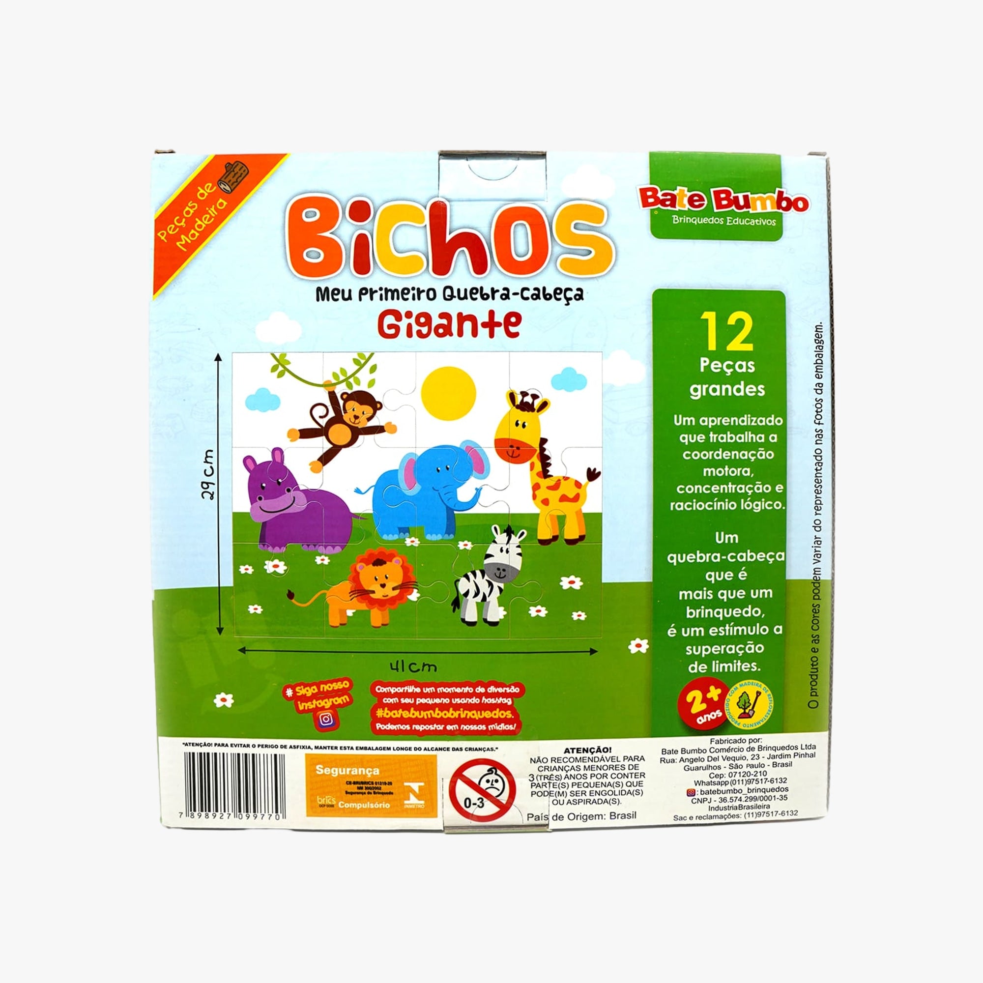 Quebra-Cabeça Infantil Bichos 12 Peças