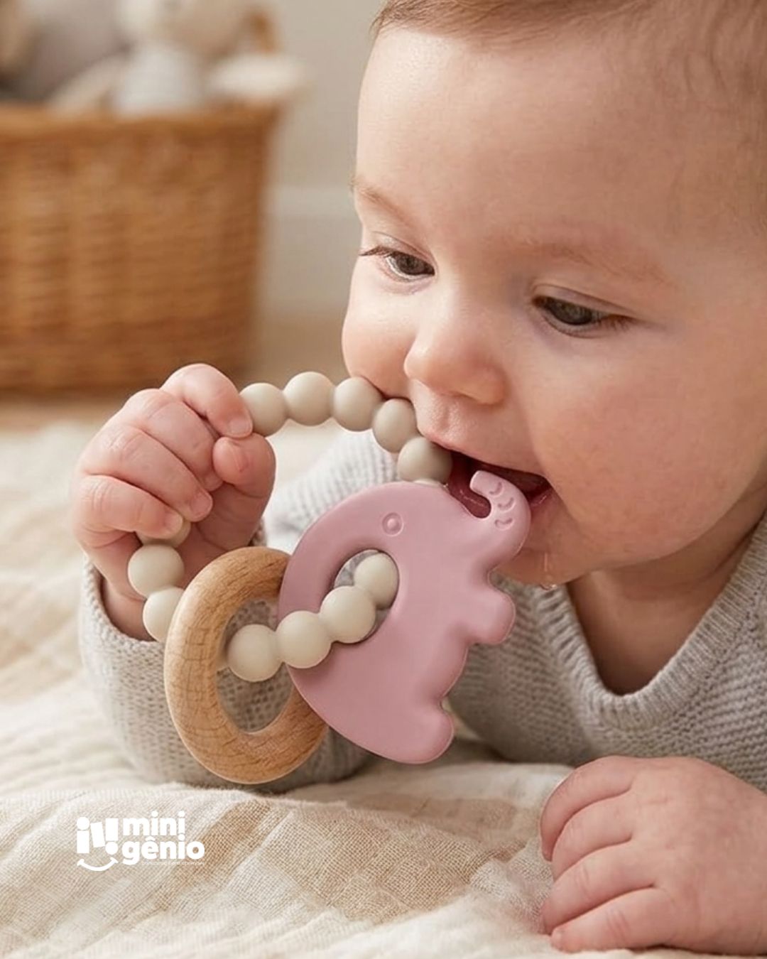 Mordedor para Bebê em Silicone e Bambu Elefante Rosa