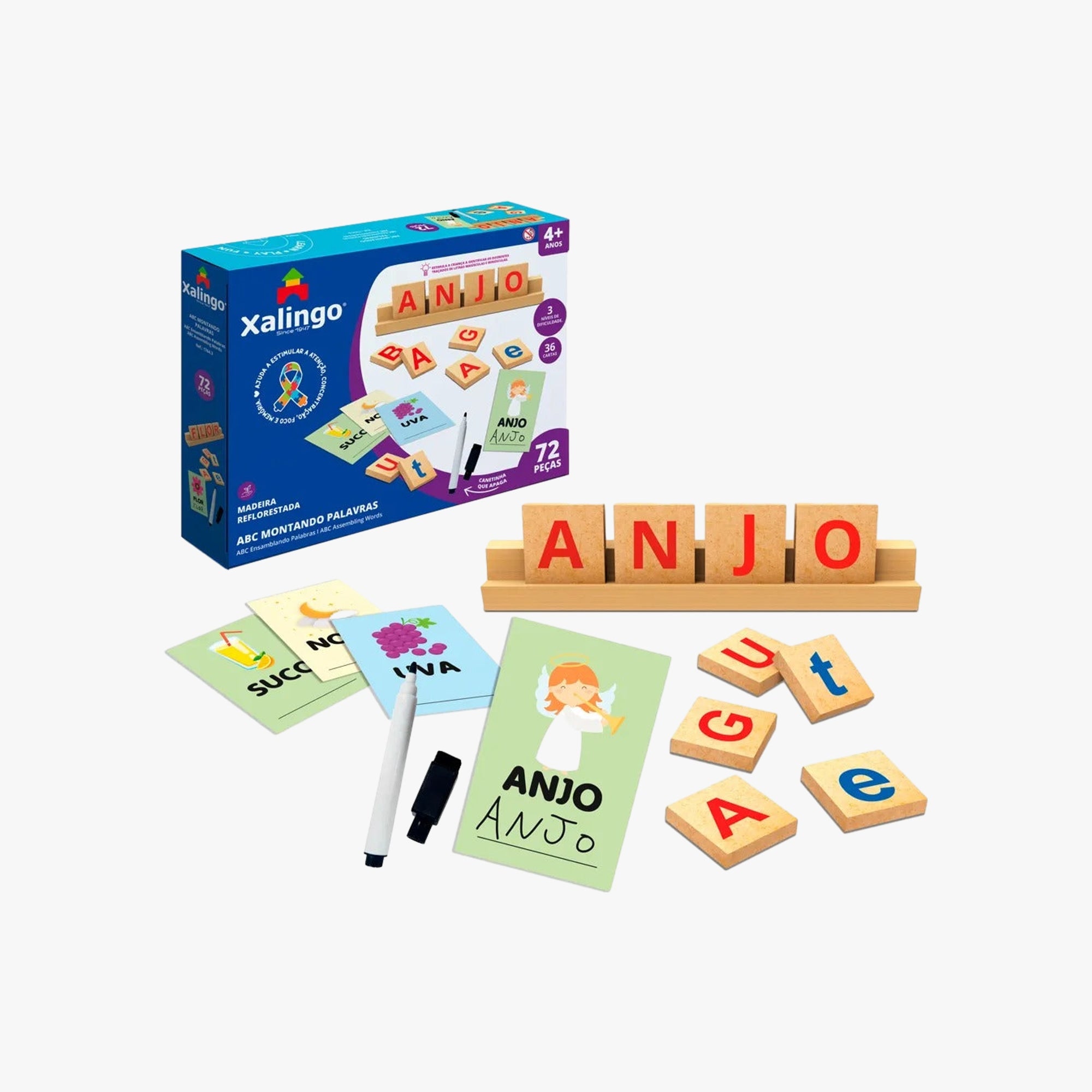 Jogo ABC montando palavras – 72 peças