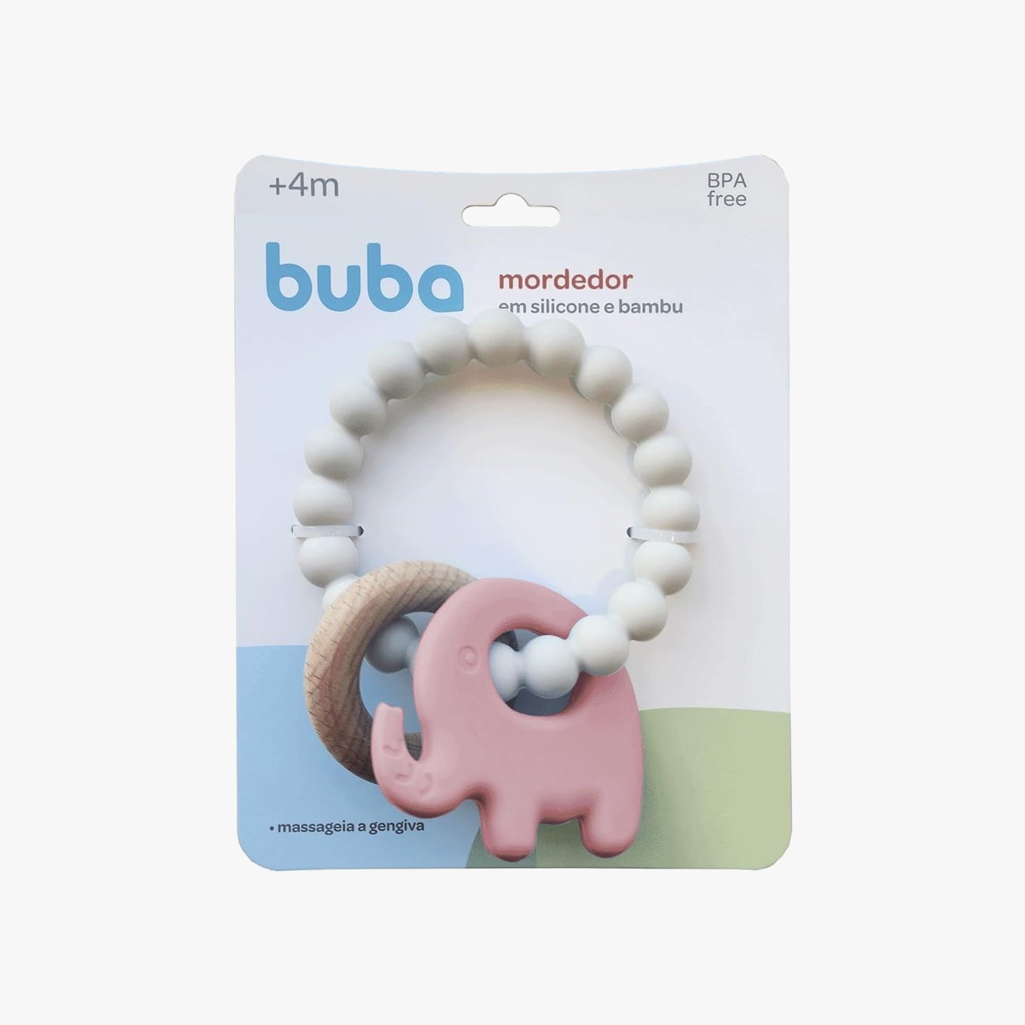 Mordedor para Bebê em Silicone e Bambu Elefante Rosa