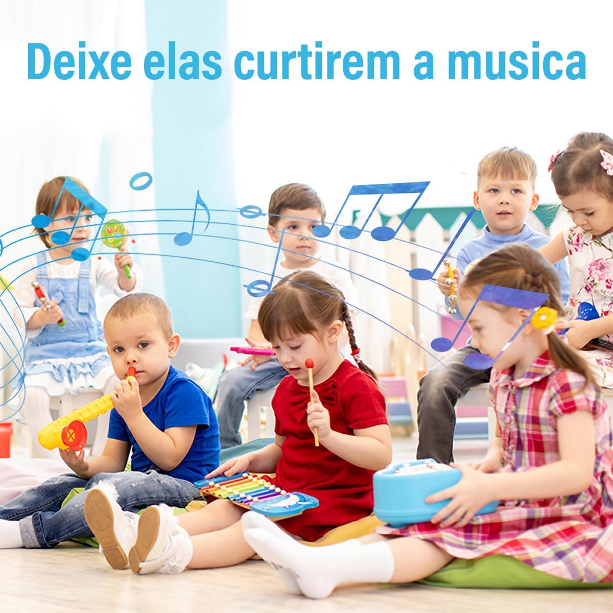 Brinquedo Montessori: Conjunto de Instrumentos de Percussão de Madeira