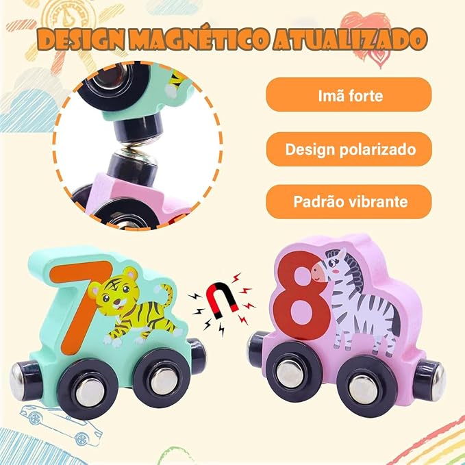 Brinquedo Montessori Trem Veículos Magnético de Madeira Brinquedo Educativo Infantil