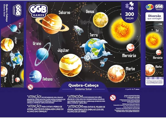 Vista completa do quebra-cabeça do sistema solar montado com todos os planetas