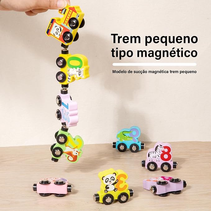 Brinquedo Montessori Trem Veículos Magnético de Madeira Brinquedo Educativo Infantil