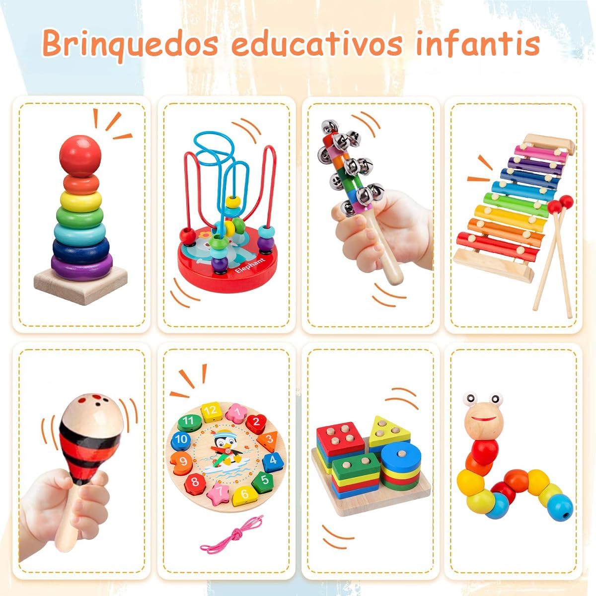 Percussão Instrumentos Musical Set de Madeira Montessori Brinquedos STEM Educativo Infantil (9 em 1)