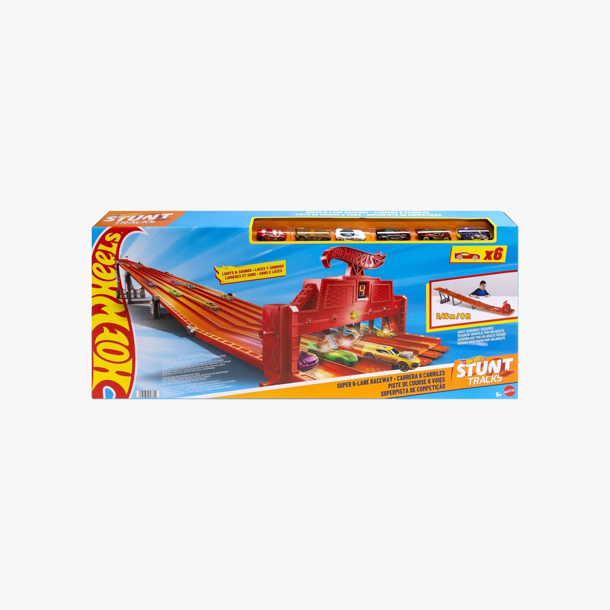 Pista Hot Wheels super corrida 6 faixas com luzes e sons