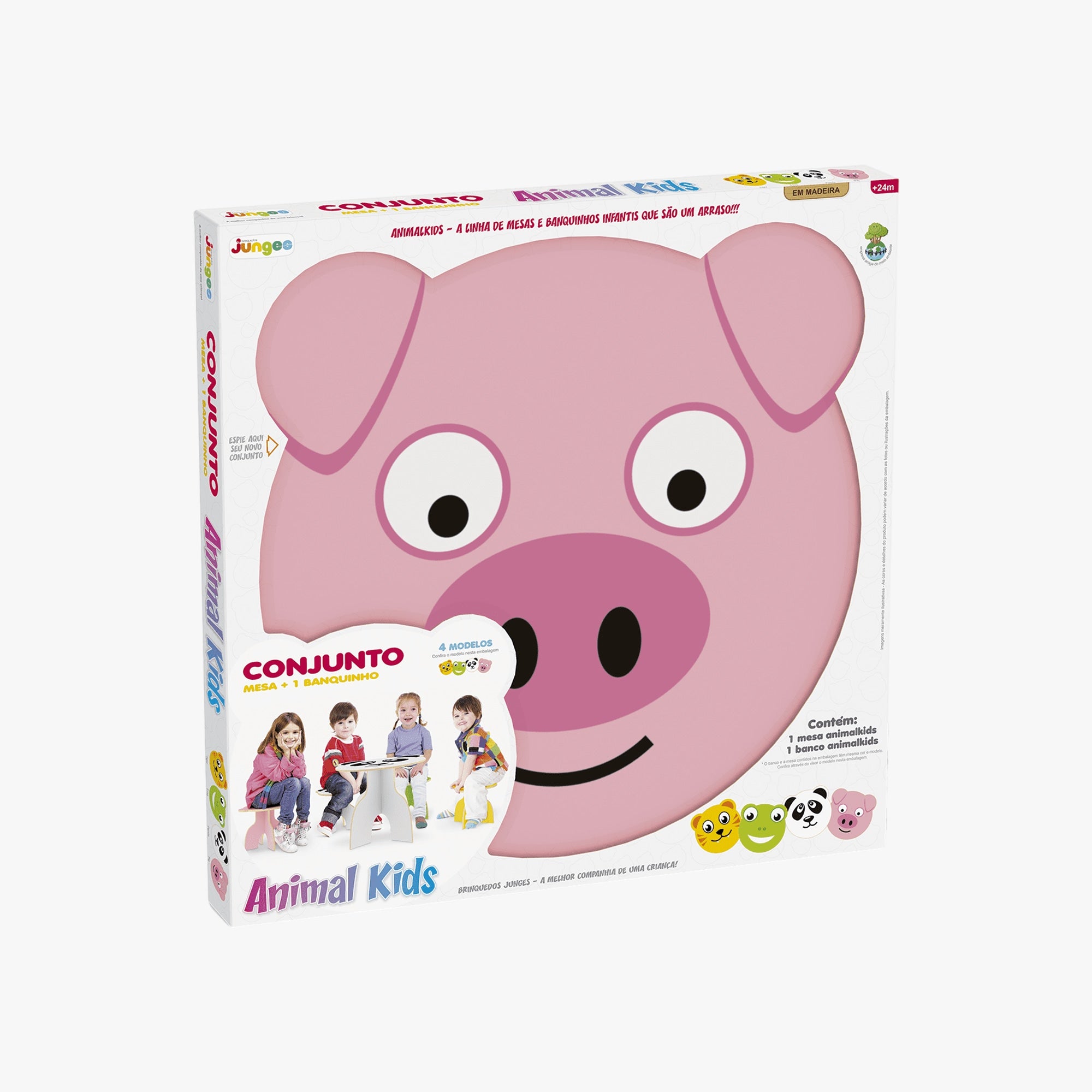Conjunto Infantil Mesa com Banco Animalkids Porquinho