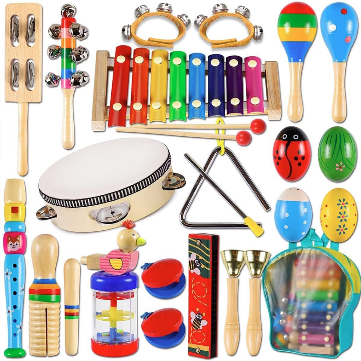 Brinquedo Montessori: Conjunto de Instrumentos de Percussão de Madeira