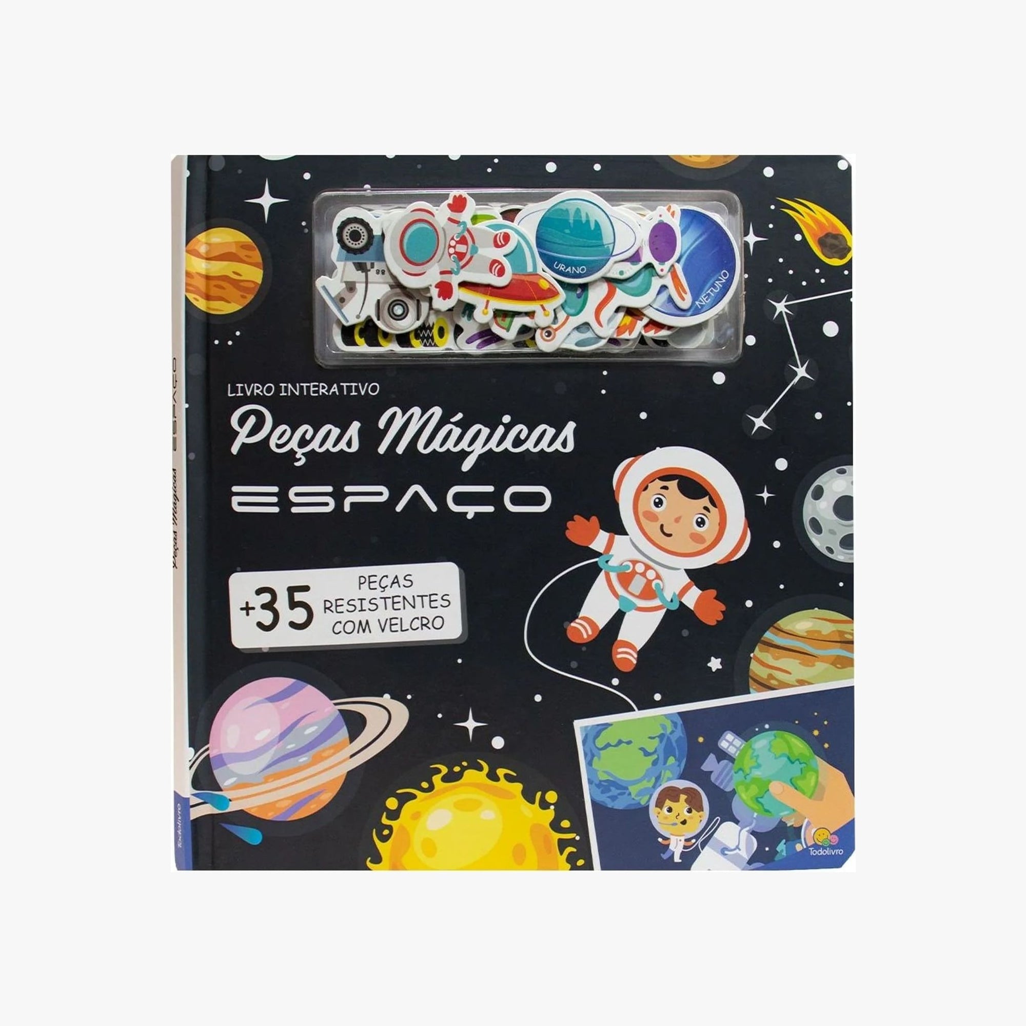 Livro interativo de espaço com peças de velcro