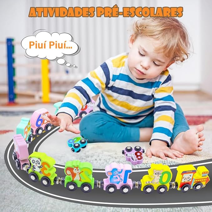 Brinquedo Montessori Trem Veículos Magnético de Madeira Brinquedo Educativo Infantil