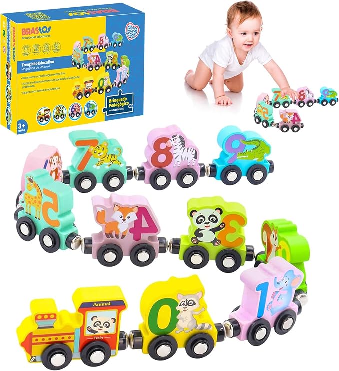 Brinquedo Montessori Trem Veículos Magnético de Madeira Brinquedo Educativo Infantil
