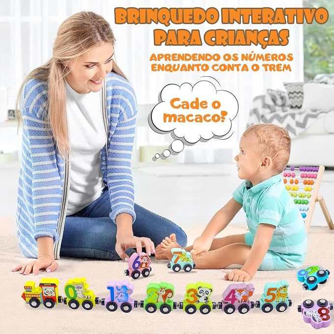 Brinquedo Montessori Trem Veículos Magnético de Madeira Brinquedo Educativo Infantil