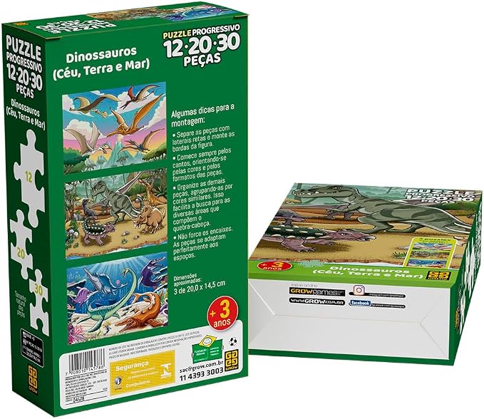 Quebra-Cabeças Progressivo Dinossauros Céu, Terra e Mar