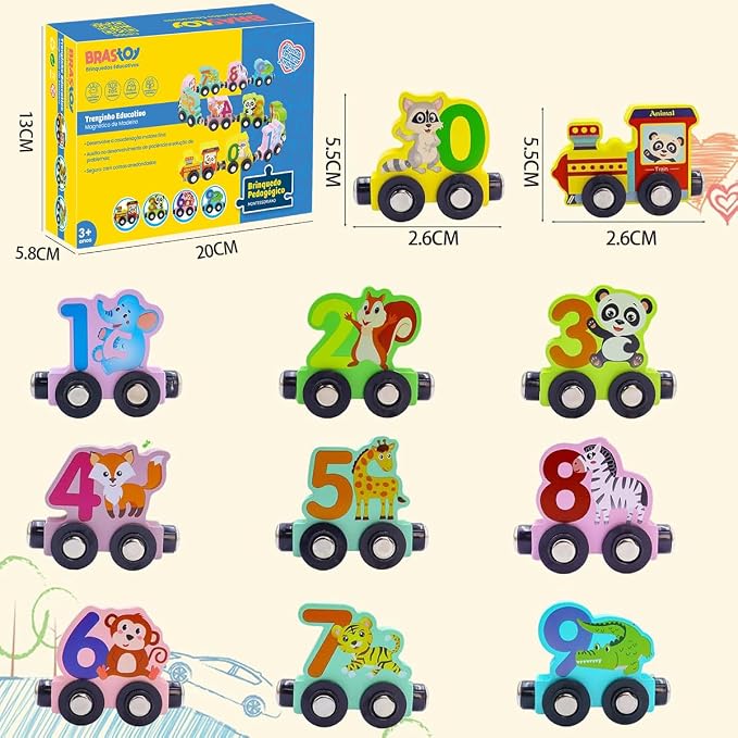 Brinquedo Montessori Trem Veículos Magnético de Madeira Brinquedo Educativo Infantil