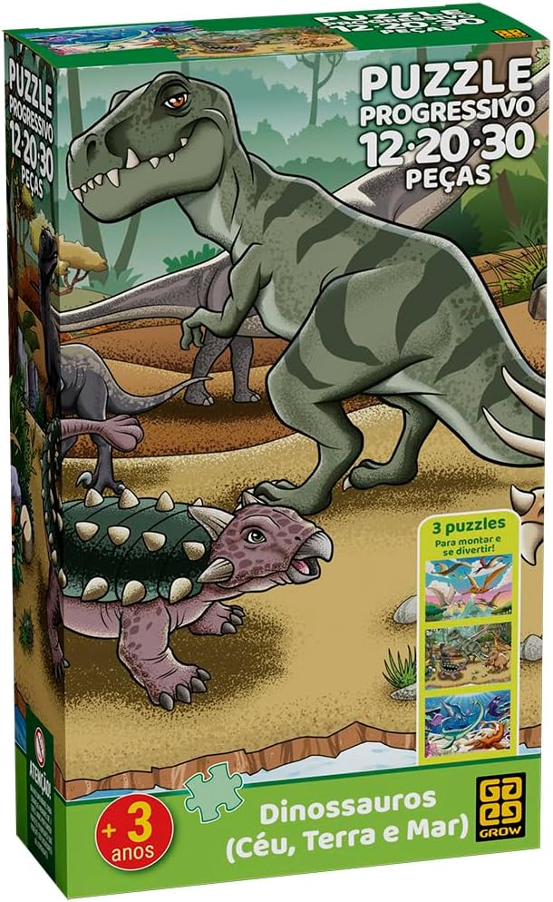 Quebra-Cabeças Progressivo Dinossauros Céu, Terra e Mar