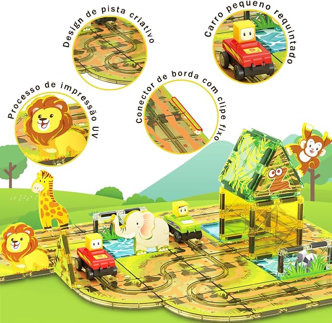 Blocos De Montagem Magnéticos Animais Da Selva 45pcs