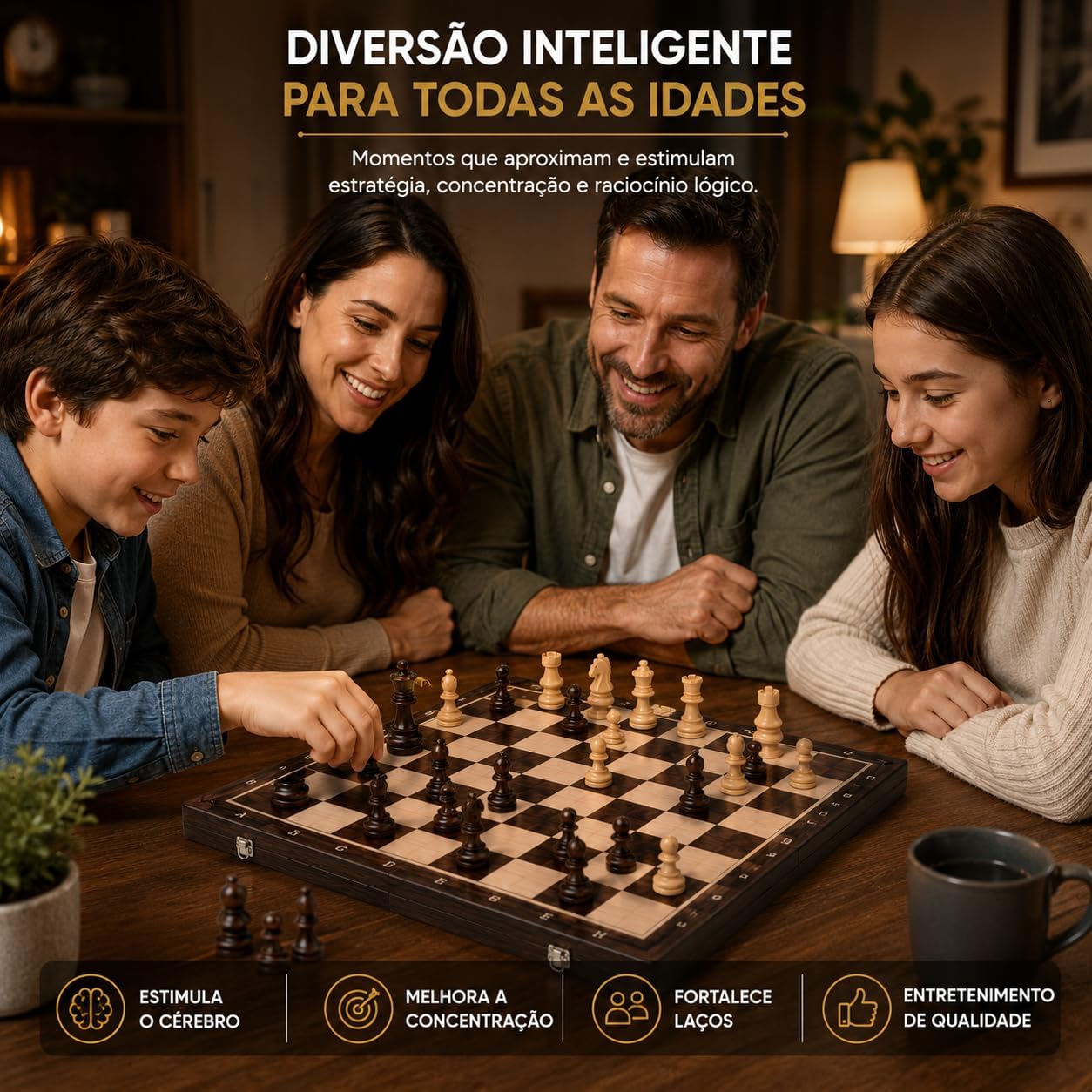 Jogo Xadrez Magnético Madeira Dobrável 29cm Tabuleiro Portátil