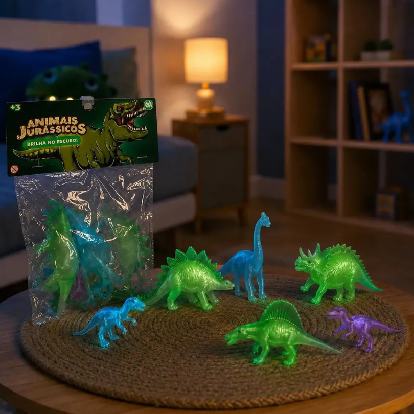 Kit Dinossauros Animais Jurassicos Brilha No Escuro 11 peças