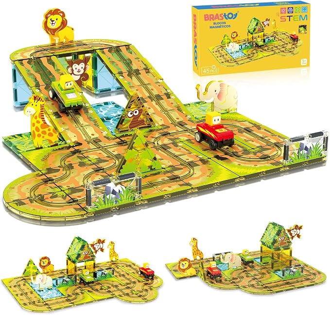 Blocos De Montagem Magnéticos Animais Da Selva 45pcs