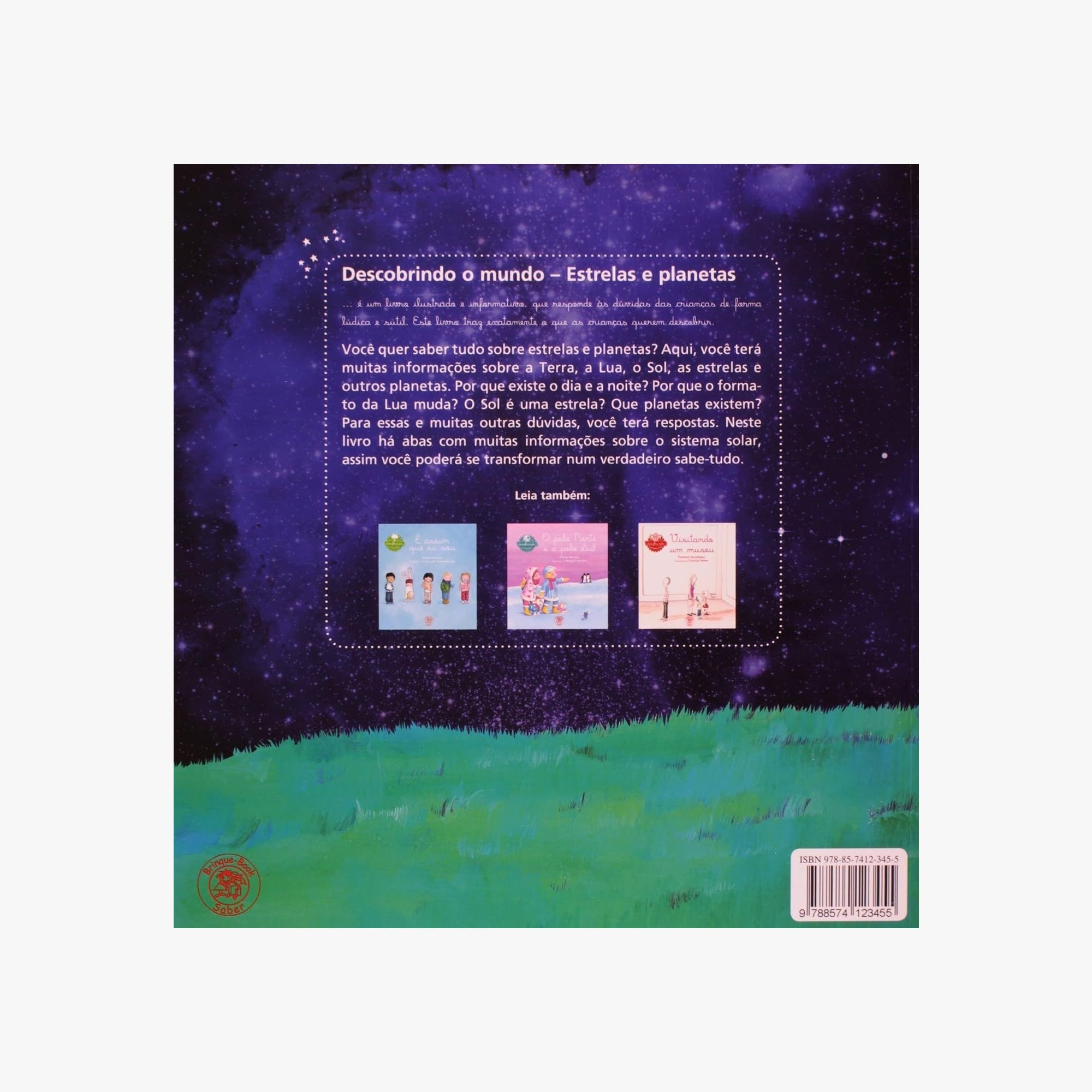 Páginas internas do livro Estrelas e Planetas mostrando abas interativas sobre o sistema solar
