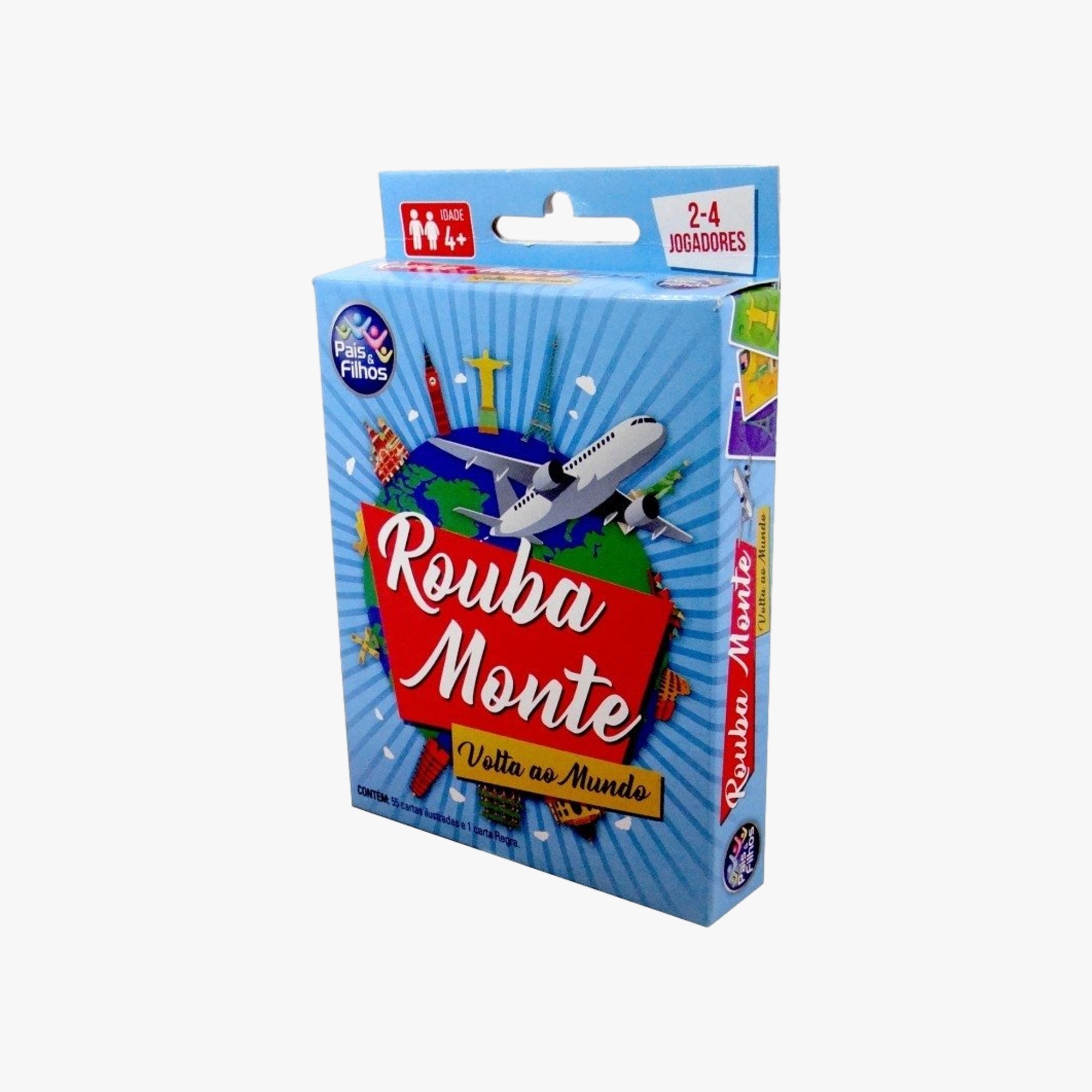 Detalhe das cartas ilustradas do Rouba Monte Volta ao Mundo com monumentos e paisagens internacionais