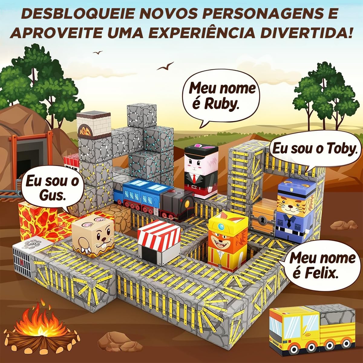 Blocos de Montar Construção Cubos Magnéticos STEM 84 peças