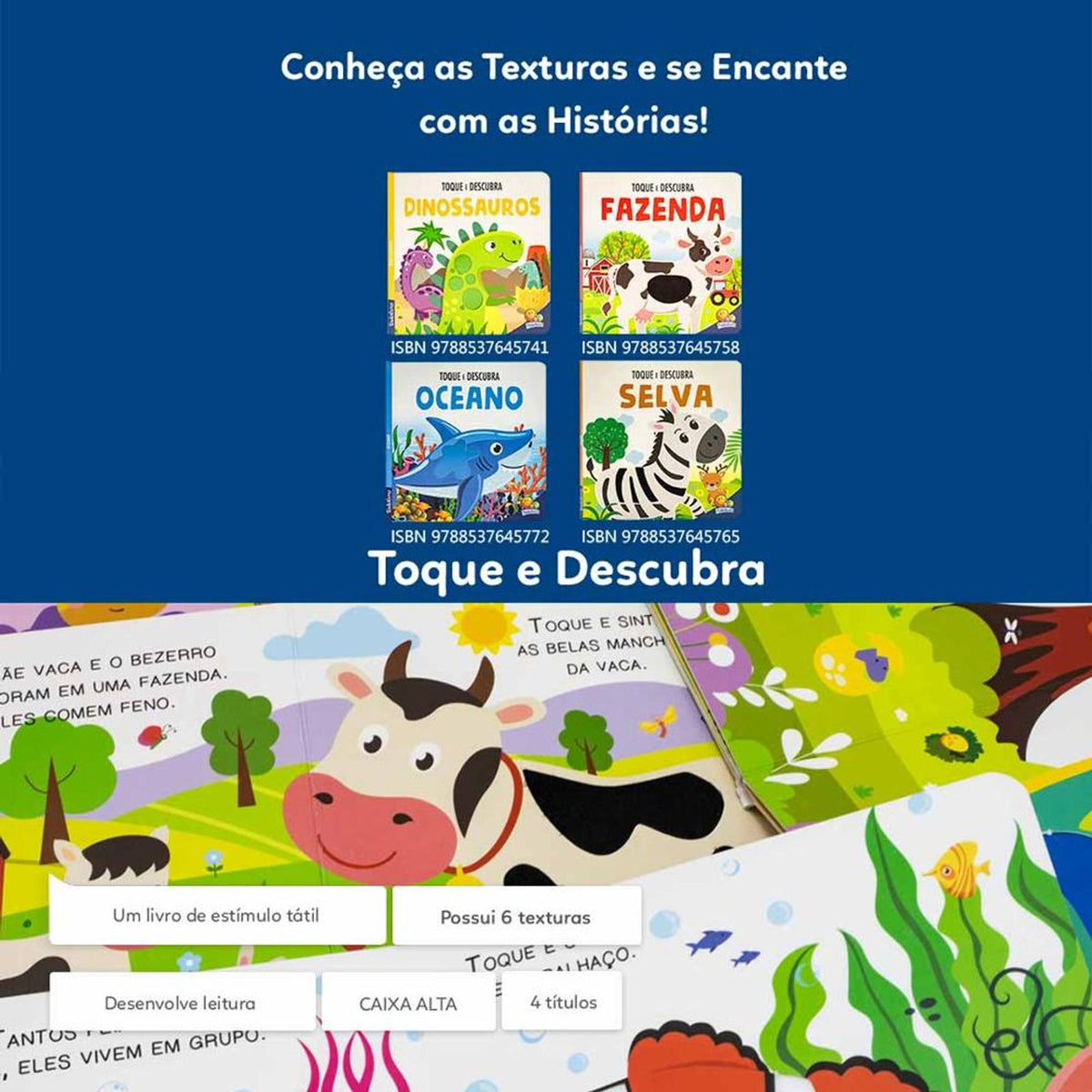 Contracapa e visão geral do livro Toque e Descubra Oceano da Todo Livro