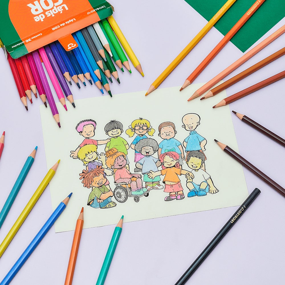 Lápis de Cor Infantil 36 Cores Sextavado Flex