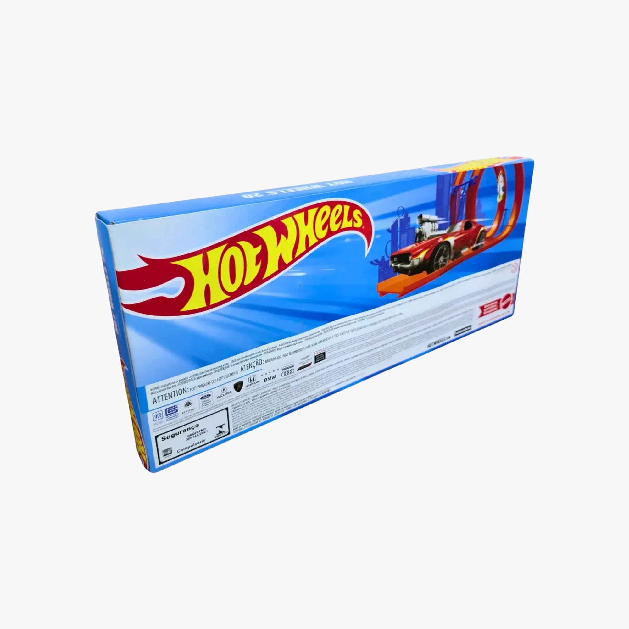 Detalhe dos carrinhos Hot Wheels em escala 1:64 dentro da embalagem com janela