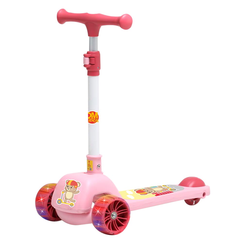 Patinete Fofo Luz nas Rodas Dobrável Rosa