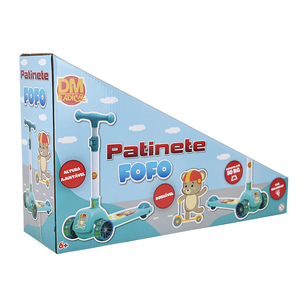 Patinete Fofo Luz nas Rodas Dobrável Azul