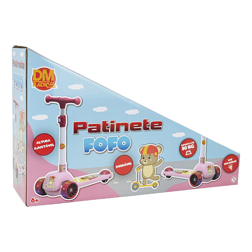 Patinete Fofo Luz nas Rodas Dobrável Rosa