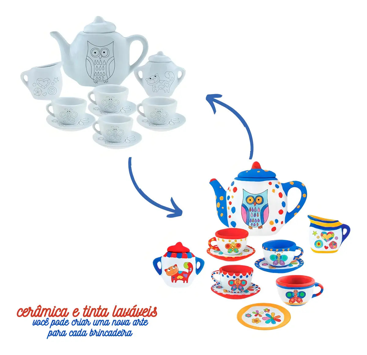 Brinquedo Pintura Kit Chá Cerâmica Art E Craft Tintas Pincel