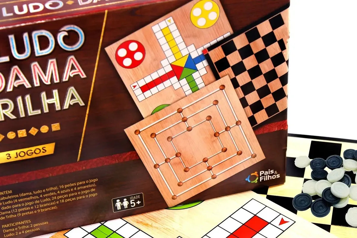Jogos De Tabuleiro 3 Em 1 Ludo Dama E Trilha