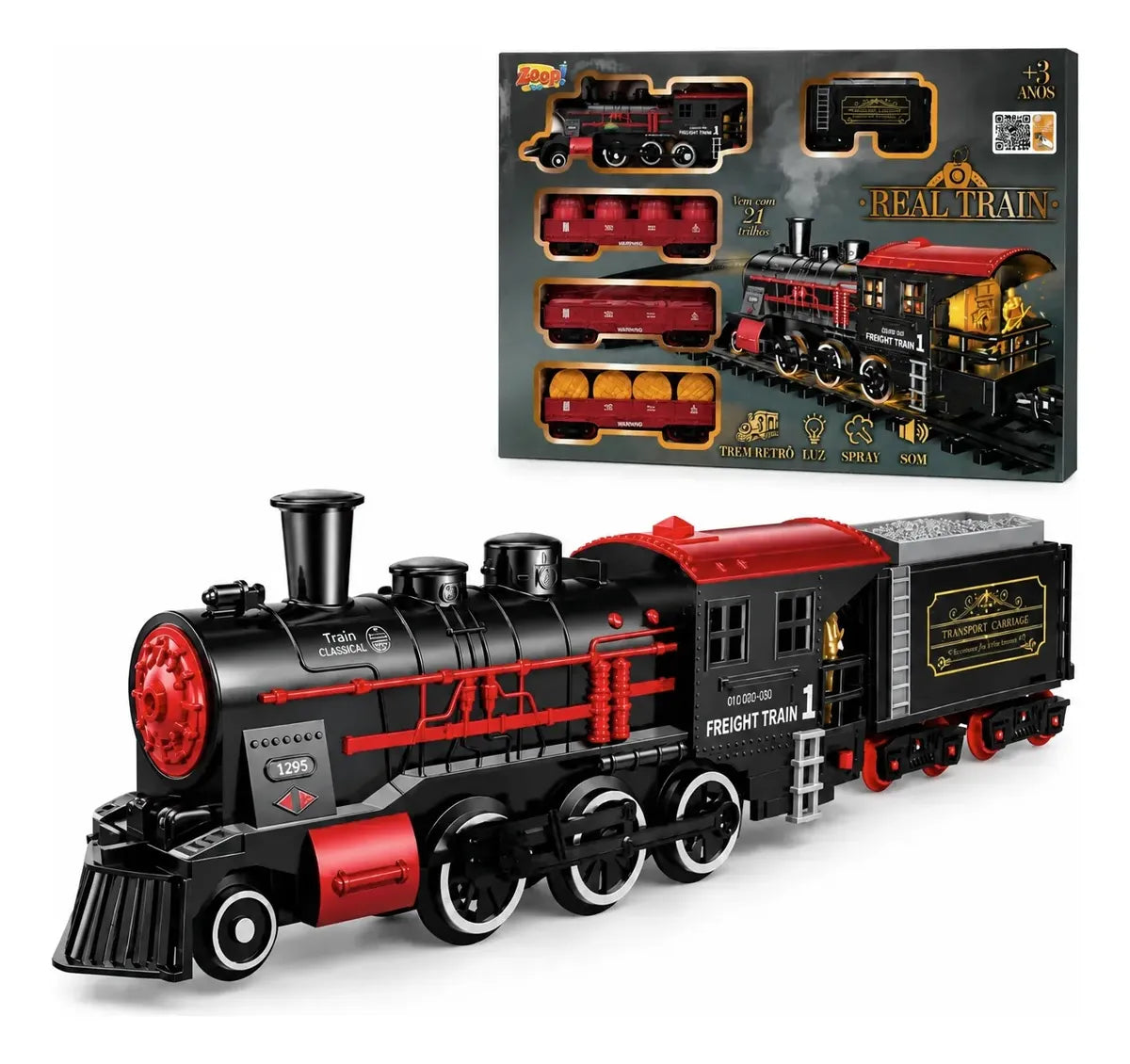 Trem Locomotiva Elétrica Fumaça Luz Som 24 Trilhos