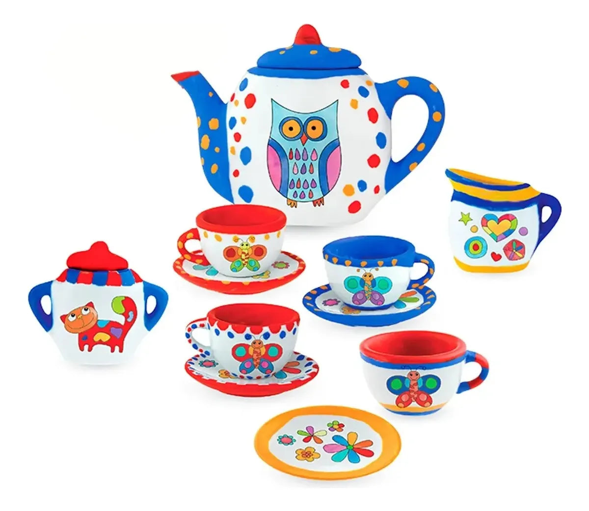 Brinquedo Pintura Kit Chá Cerâmica Art E Craft Tintas Pincel Corujinha