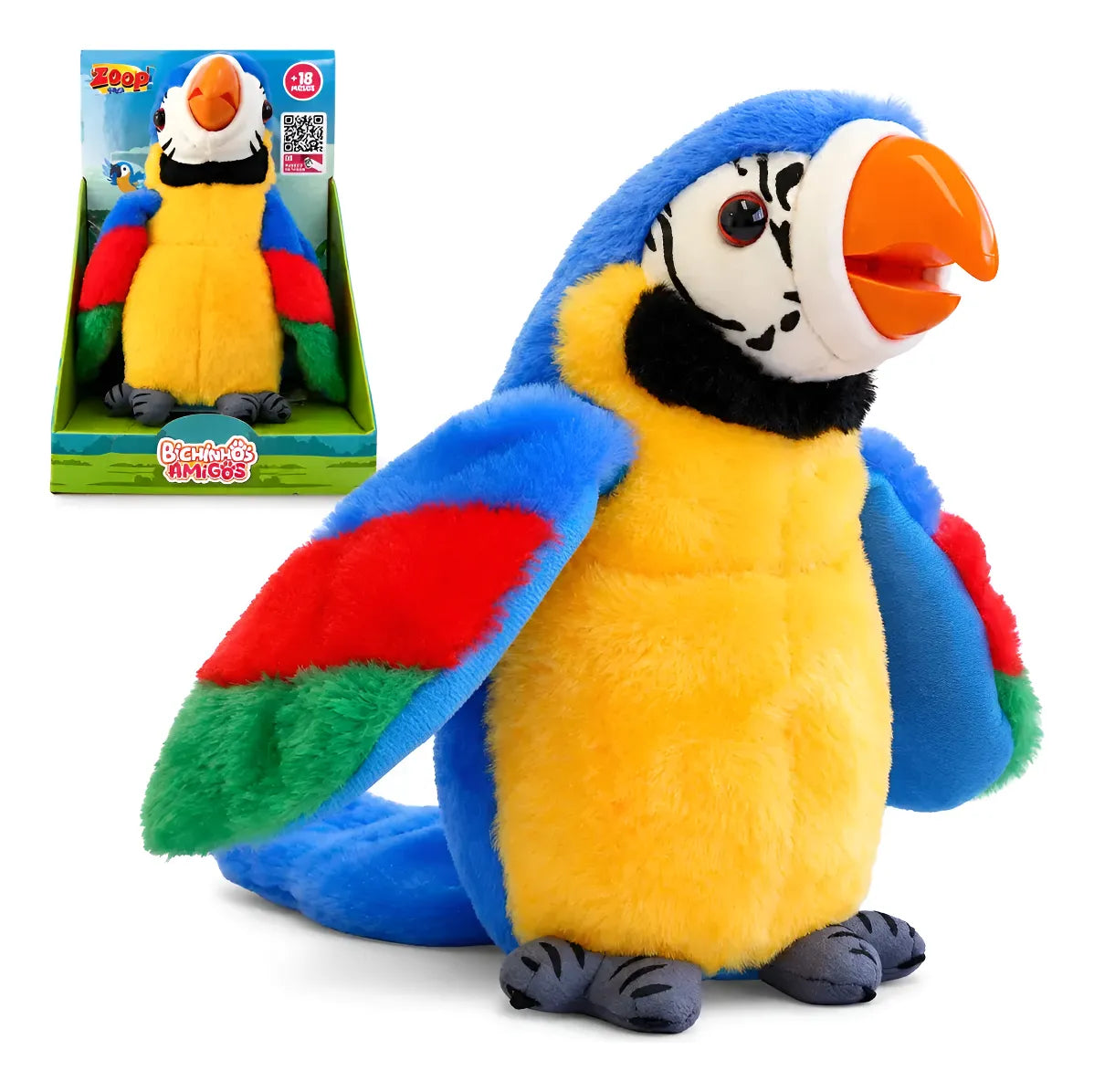 Pelúcia Interativa Arara Inteligente Som Bichinhos Amigos