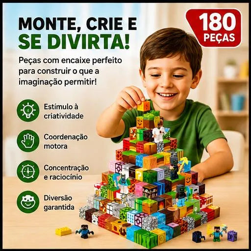 Kit Blocos Magnéticos MineCraft 180 Peças