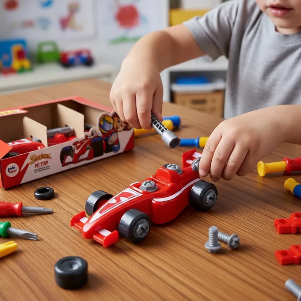Carrinho F1 Pit Stop Seninha 14 Pc Desmontavel Brinquedo