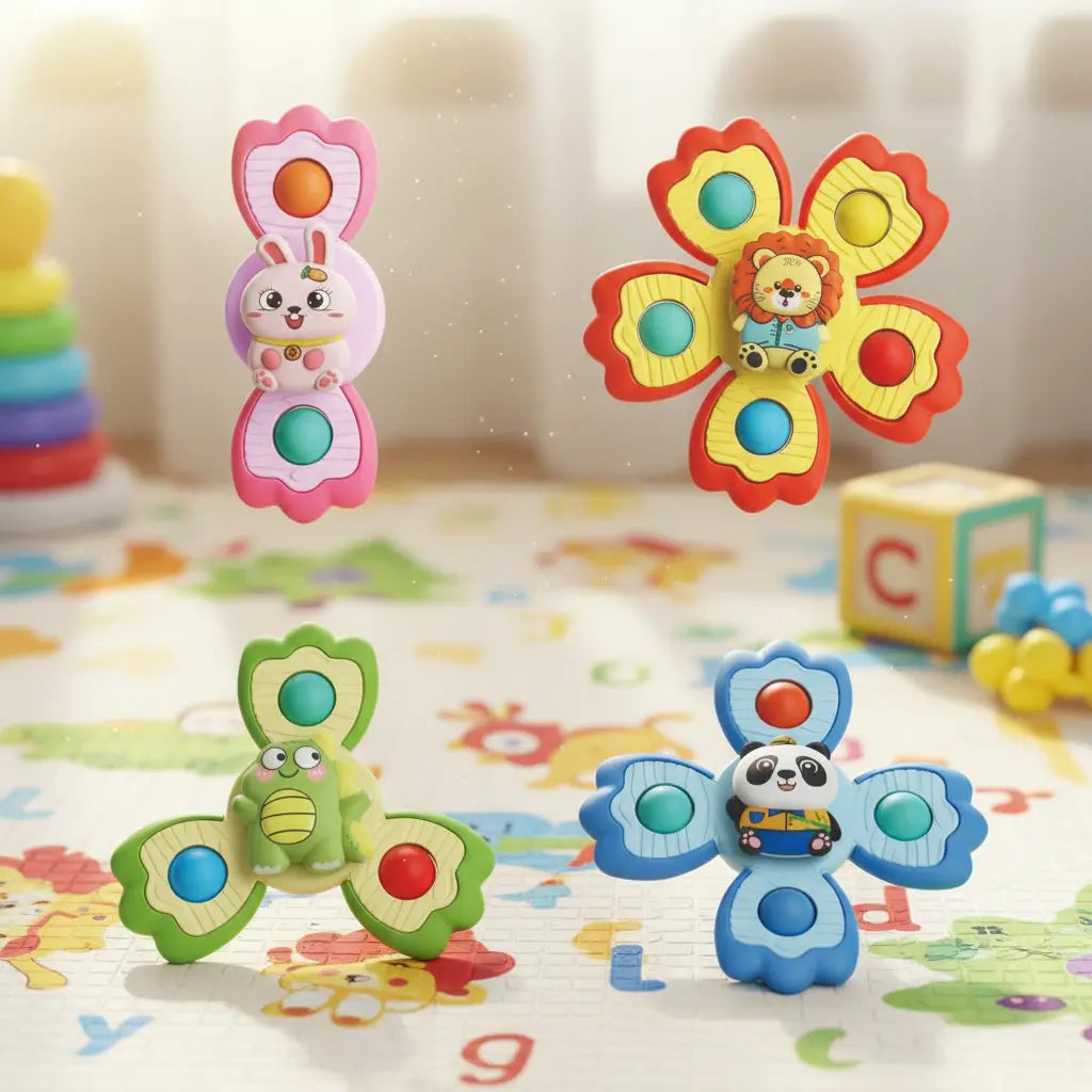Kit com 4 Spinner Brinquedo Estimulo Bebê Gira Ventosa
